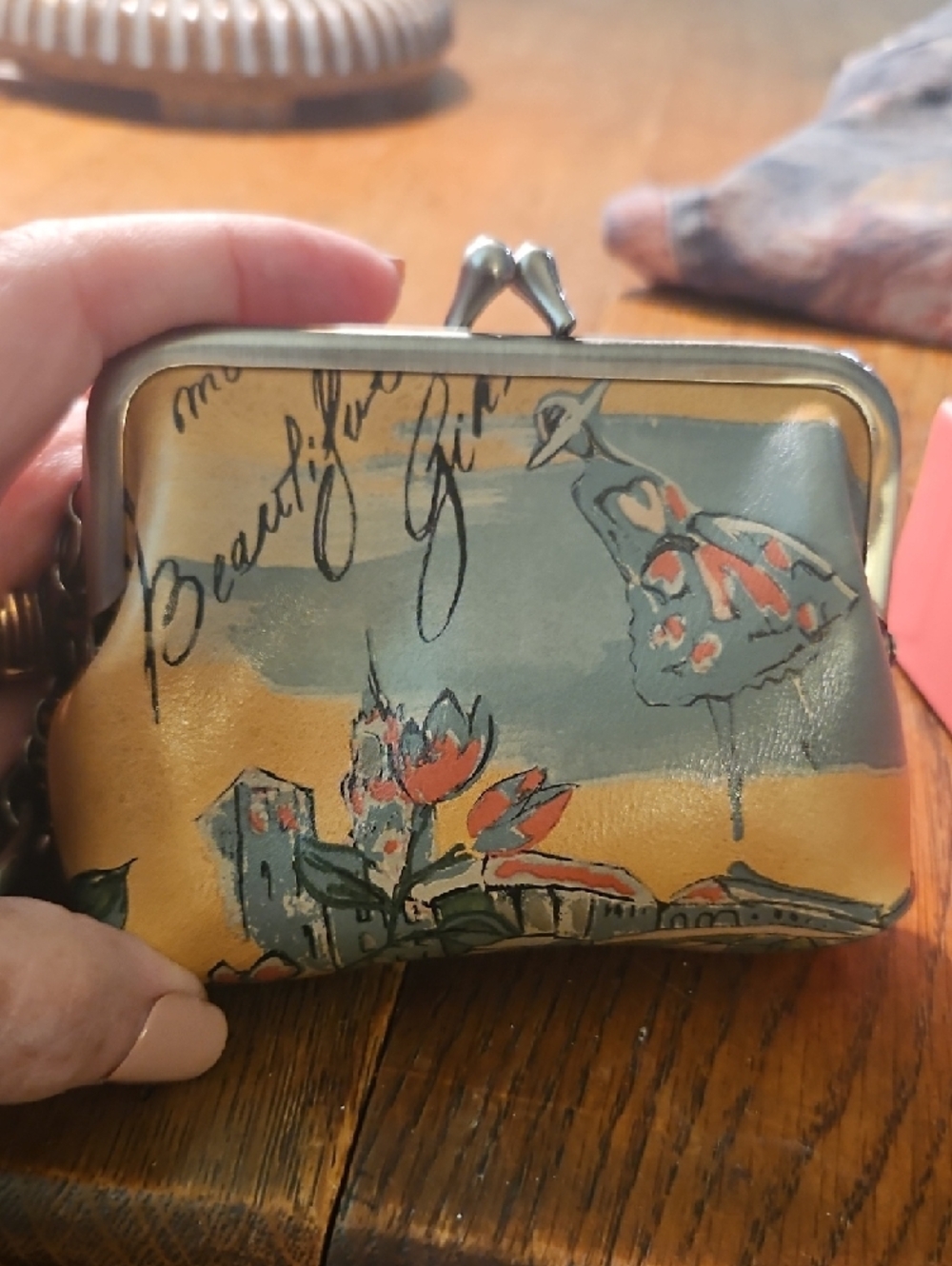 Patricia Nash Coral-Accented Floral Frame Pouch with Keyring - Picture 4 of 7